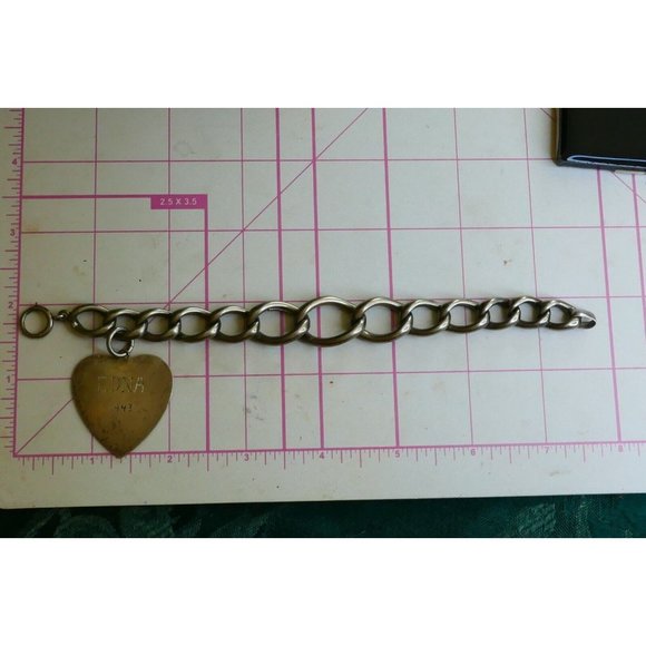 Big Link Sterling Silver Charm Bracelet Large Engraved HSB Heart Charm Edna 1943 - Picture 7 of 7